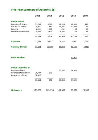 Five-Year (2009 - 2013) Summary of Accounts