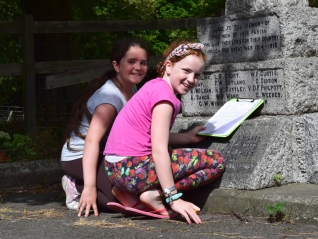 Naomi and Samara at the War Memorial, nearing the end of the Explorer Trail.